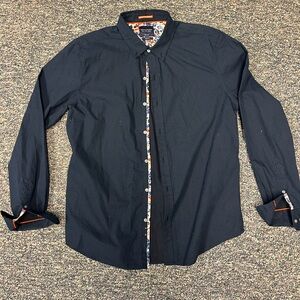 Denim & Flower Ricky Singh Shirt Mens L Blue Polka Dot Flip Cuff Button Down L/S